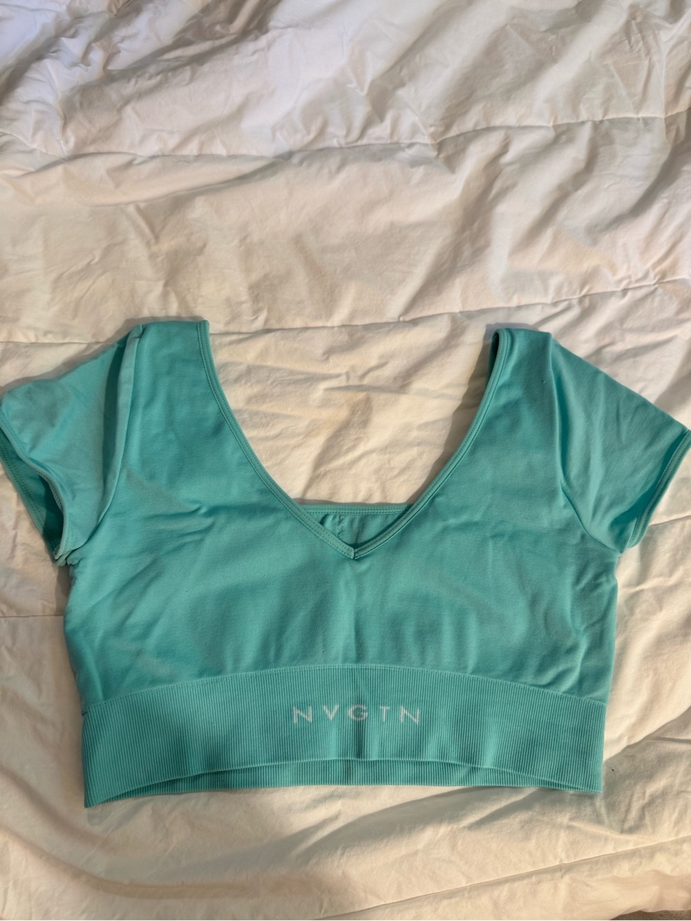 NVGTN Teal V-Neck Cropped Active Top